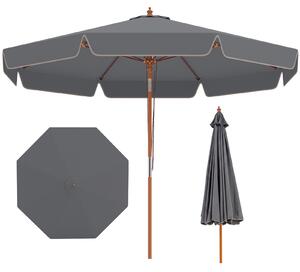 Costway Ombrellone da patio scallopato 300 cm con inclinazione a pulsante 8 stecche, Parasole esterno per giardino spiaggia piscina Grigio
