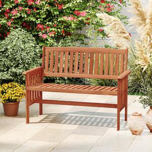 Costway Panchina da giardino 2 posti in legno massiccio con schienale e braccioli, Panchina da esterno ergonomica per balcone e giardino 119 cm
