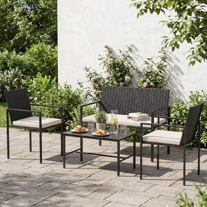 Costway Set di salotto da giardino a 4 pezzi in rattan con tavolino da caffè in vetro temperato, Poltrone da esterno per patio cortile Beige