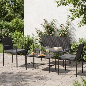 Costway Set di salotto da giardino a 4 pezzi in rattan con tavolino da caffè in vetro temperato, Poltrone da esterno per patio cortile Grigio