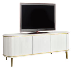Porta tv contemporaneo cannettato 3 ante legno bianco oro cromo 157x50x60 (114)