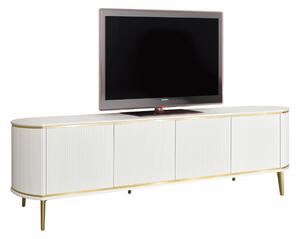 Porta tv contemporaneo cannettato 4 ante legno bianco oro cromo 200x50x60 (113)