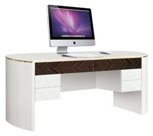Scrivania contemporanea cannettato legno bianco oro e cromo 200x80x77 (115)