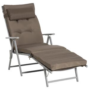 Outsunny Lettino Pieghevole da Giardino con Schienale Regolabile in 7 Posizioni Cuscino Corpo Intero e Testa 137x63,5x100,5 cm Marrone | Aosom Italy