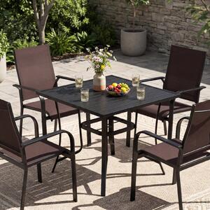 Costway Tavolino da giardino in metallo con foro per ombrellone e tappo per foro, Tavolo per patio cortile e bordo piscina 90 x 90 cm Nero