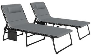 Outsunny Set da 2 sdraio pieghevoli lettino da giardino con cuscino schienale regolabile 5 posizioni tasca laterale Grigio scuro | Aosom Italy