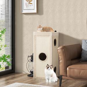 Costway Condominio per gatti alto 99 cm con trespoli per graffiare 3 nascondigli 4 morbidi cuscini in peluche, Casa per gatti a 4 piani Naturale