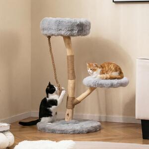 Costway Torre moderna per gatti in legno con piattaforme in iuta naturale, Albero per gatti 92 cm corda in iuta Grigio