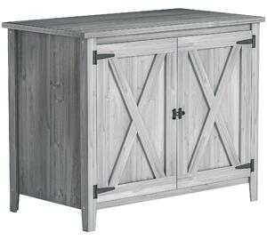 Outsunny Armadio da giardino in legno, armadio da esterno con mensole e doppie porte, 110 x 60 x 88,5 cm, grigio chiaro | Aosom Italy