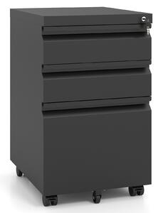 Costway Cassettiera ufficio a 3 cassetti in acciaio con 5 ruote e chiave, Mobiletto porta documenti per stampante e file A4 antiribaltamento Nero