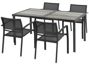 Outsunny Set mobili da giardino, gruppo sedute da giardino, 1 tavolo, 4 sedie, 150 x 87 x 72 cm, Grigio | Aosom Italy