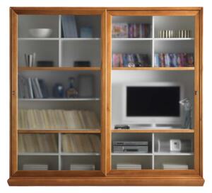 Libreria porta tv 2 porte scorrevoli classica in legno 244x42x217 (688)