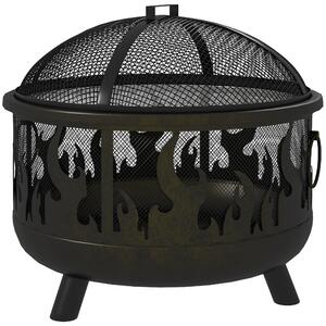 Outsunny Braciere focolare, incl. parascintille, 1 attizzatoio, Ø61,5 cm x 52 cm, Nero | Aosom Italy