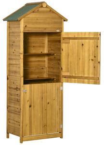 Outsunny Armadio attrezzi, capanno da giardino, 2 ripiani, 2 porte, impermeabile, legno naturale, 79 x 49 x 190cm | Aosom Italy