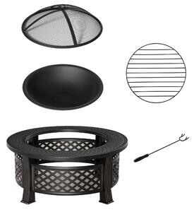 Outsunny Braciere con Attizzatoio Parascintille Cesto del Fuoco Tavolo da Fuoco rotondo Focolare per Giardino Campeggio BBQ Acciaio Nero 81 x 81 x 50 cm | Aosom Italy