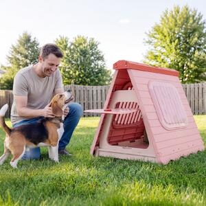 Costway Cuccia pieghevole in plastica per cani con porta bloccabile e finestre ventilate, Gabbia portatile impermeabile per cani piccoli e medi Rosa
