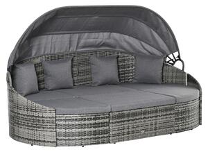 Outsunny Isola Relax in Rattan 4 pezzi con Tendalino Set Salotto 4 Cuscini Metallo Grigio 230 x 145 x 80 cm | Aosom Italy