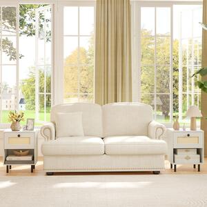 Costway Comodino camera da letto in stile boho con cassetto e scomparto aperto, Mobiletto classico con gambe in metallo e antiribaltamento 40x30x52 cm 1 pezzo