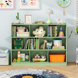 Costway Libreria a 3 livelli in legno con 8 scomparti portaoggetti, Mobiletto moderno per libri e giocattoli 122x32x93 cm Verde