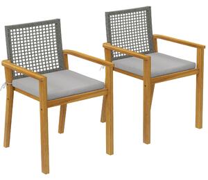 Outsunny Set di 2 Sedie da Giardino in Legno Impilabili con Cuscini Rimovibili Braccioli Schienale 59x55x86 cm Naturale | Aosom Italy