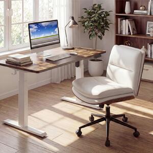 Costway Sedia ufficio girevole in simipelle senza braccioli altezza regolabile, Poltrona scrivania imbottita ergonimica lavoro studio relax Bianco