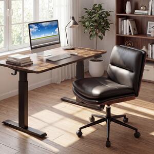 Costway Sedia ufficio girevole in simipelle senza braccioli altezza regolabile, Poltrona scrivania imbottita ergonimica lavoro studio relax Nero