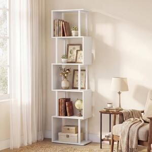 Costway Libreria a 5 livelli in legno con struttura in metallo e 5 scomparti geometrici, Mobile portaoggetti salvaspazio per camera soggiorno ufficio Bianco