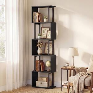 Costway Libreria a 5 livelli in legno con struttura in metallo e 5 scomparti geometrici, Mobile portaoggetti salvaspazio per camera soggiorno ufficio Nero