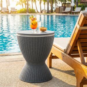 Costway Secchiello del ghiaccio 30L a imitazione rattan, Tavolo bar resistente alle intemperie con superficie Grigio