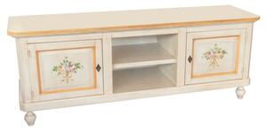 Porta tv in legno 2 ante shabby avorio anticato decoro filo arancione 150x43x56