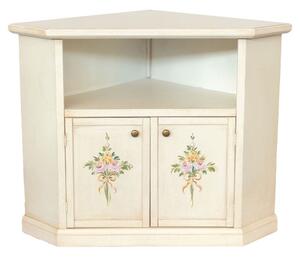 Porta tv in legno 2 ante shabby bianco anticato con decoro 72x63x80