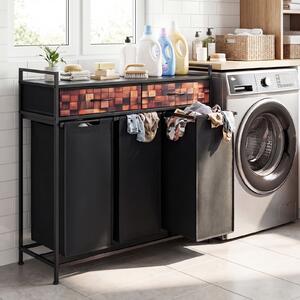 Costway Cesto biancheria sporca 144 l a 3 scomparti con 2 cassetti, Cesta per bucati per bagno lavanderia 92,5 x 33 x 93,5 cm Nero