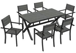 Outsunny Set Sala da Pranzo Esterno 7 Pezzi per 6 Persone, Tavolo e Sedie Impilabili con Doghe Effetto Legno, Telaio in Alluminio, Grigio | Aosom Italy