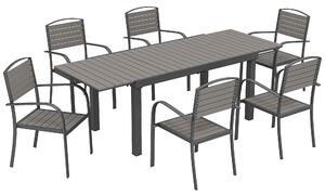 Outsunny Set mobili da giardino 7 pezzi Tavolo allungabile con 6 sedie Effetto legno a doghe Struttura in alluminio | Aosom Italy