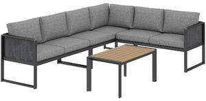 Outsunny Set da giardino angolare modulare 6 persone, divani, tavolino e cuscini, grigio scuro | Aosom Italy