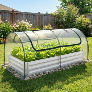 Costway Letto da giardino rialzato zincato con copertura 2 porte a rullo, Serra da esterno per coltivazione di erbe aromatiche verdure Verde