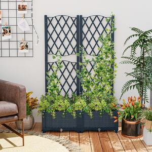 Costway Letto da giardino rialzato con traliccio a reticolo, Fioriera in plastica autoportante per spazi esteriori 76 x 36 x 18 cm Grigio