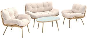 Outsunny Salotto da giardino 4 pezzi in resina intrecciata Cuscino 12 cm Ultra Spesso Divano 138 cm 2 Poltrone e Tavolino Beige | Aosom Italy