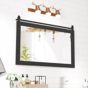 Costway Specchio da parete con cornice in legno massiccio e staffa in metallo, Decorazione da parete in stile rustico Nero