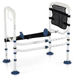 Costway Supporto per wc con braccioli imbottiti portarotolo e tasca, Corrimano di sicurezza per wc in acciaio inox per anziani disabili Bianco