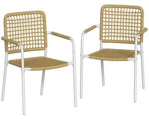 Outsunny Set di 2 Sedie da Giardino Impilabili in Resina Intrecciata con Braccioli e Schienale, 55x57x82cm, Giallo | Aosom Italy