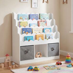Costway 3 in 1 libreria per bambini con 2 cassetti in tessuto e 3 scomparti aperti, Organizer porta libri per cameretta e asilo nido Bianco