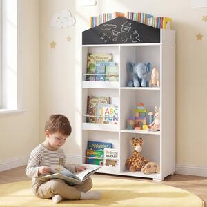 Costway Libreria per bambini a forma di graziosa casetta con lavagna, Libreria montessoriana per giocattoli per cameretta soggiorno Bianco