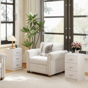 Costway Set di 2 comodini stazione ricarica moderno 3 cassetti porta usb, Tavolino salotto 2 kit anti-ribaltamento soggiorno camera letto Bianco