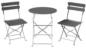 Outsunny Set Bistrot da Giardino 3 Pezzi Tavolo e 2 Sedie Pieghevoli a Doghe Doppia Protezione Antiruggine Nero | Aosom Italy
