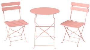 Outsunny Set Bistrot da Giardino 3 Pezzi Tavolo e 2 Sedie Pieghevoli a Doghe Doppia Protezione Antiruggine Rosa | Aosom Italy
