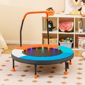 Costway Trampolino mini per bambini 90 cm con luci da interno ed esterno, Trampolino fitness con maniglia per bambini 3+ anni Blu