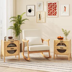 Costway Set di 2 comodini in bambù mid-century moderno con 2 cassetti e frontali in vetro temperato, Tavolino laterale naturale per soggiorno e camera da letto