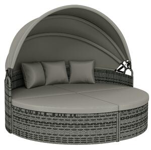 Outsunny Lettino prendisole rotondo, letto da giardino esterno modulabile 3 pz in resina intrecciata con tenda parasole retraibile, grigio chiaro | Aosom Italy