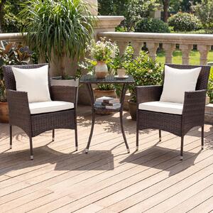 Costway Set da bistrò da esterno 3 pezzi 2 sedie in rattan con cuscini, Set da conversazione per giardino veranda e bordo piscina Beige